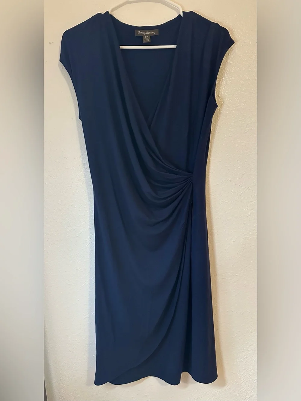Tommy Bahama Navy Faux-Wrap Cap Sleeve Midi Dress